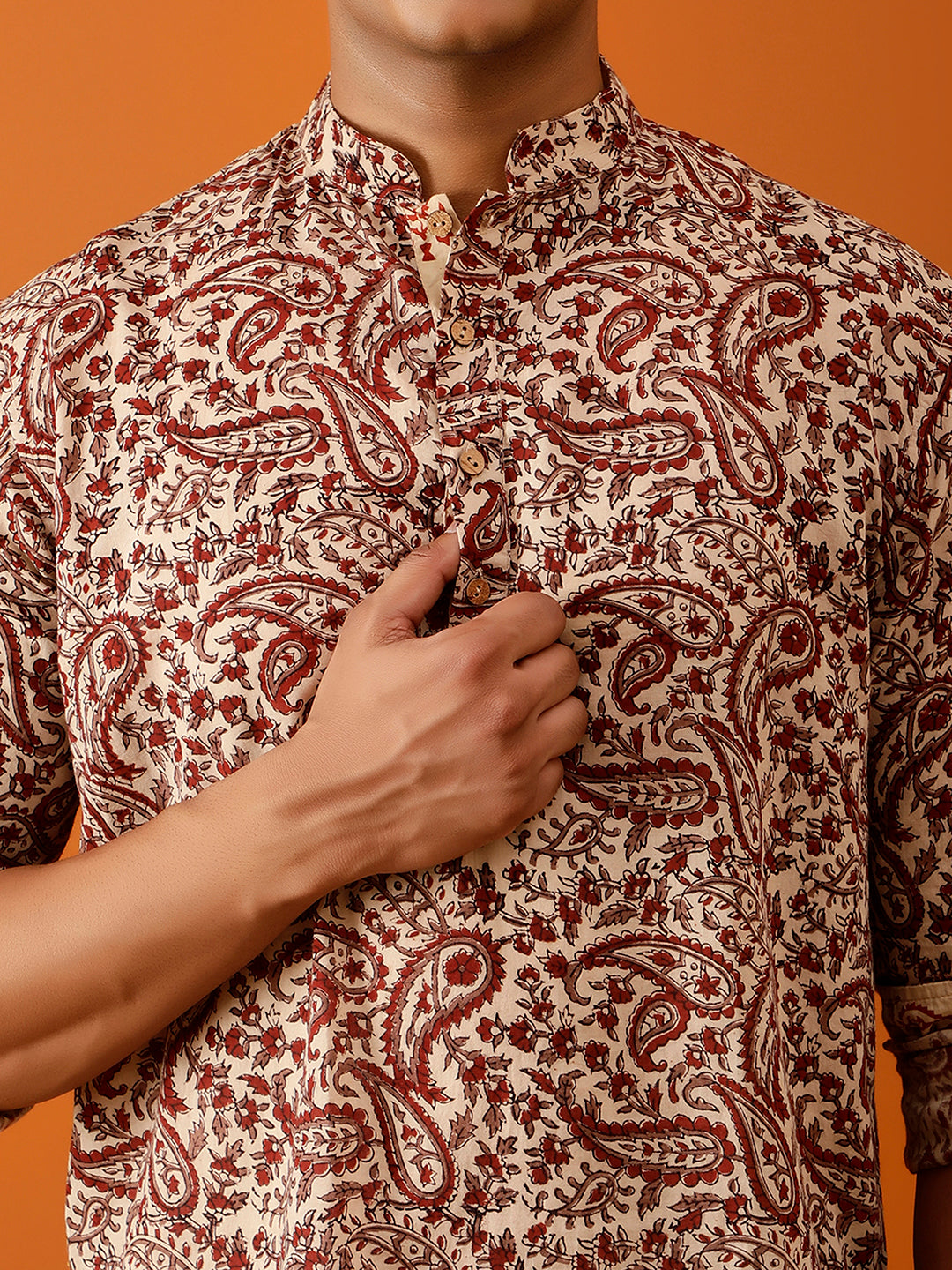 Short Kurta Maroon and Beige Paisley Printed