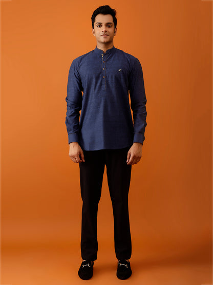 Short Kurta Navy Blue Full-Sleeve