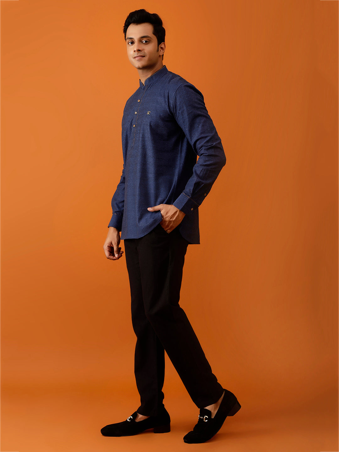 Short Kurta Navy Blue Full-Sleeve