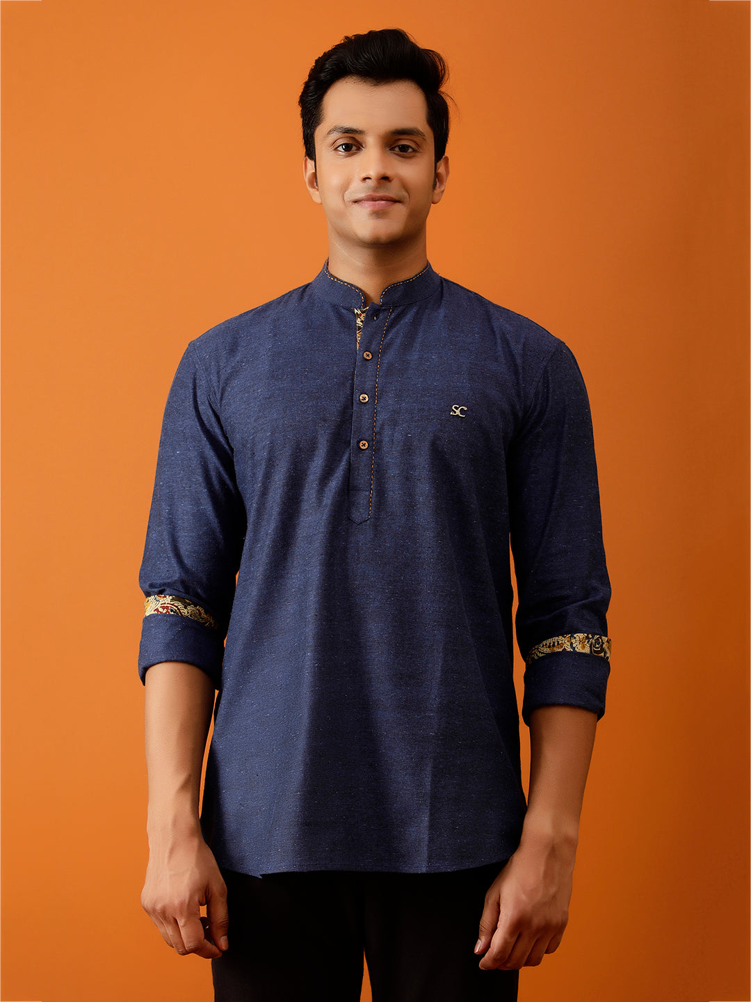 Short Kurta Navy Blue Full-Sleeve