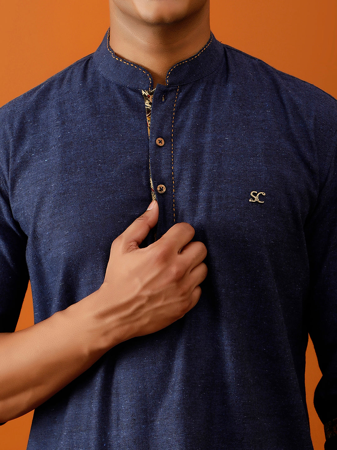 Short Kurta Navy Blue Full-Sleeve