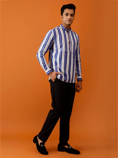 Short Kurta Blue and White Vertically Striped