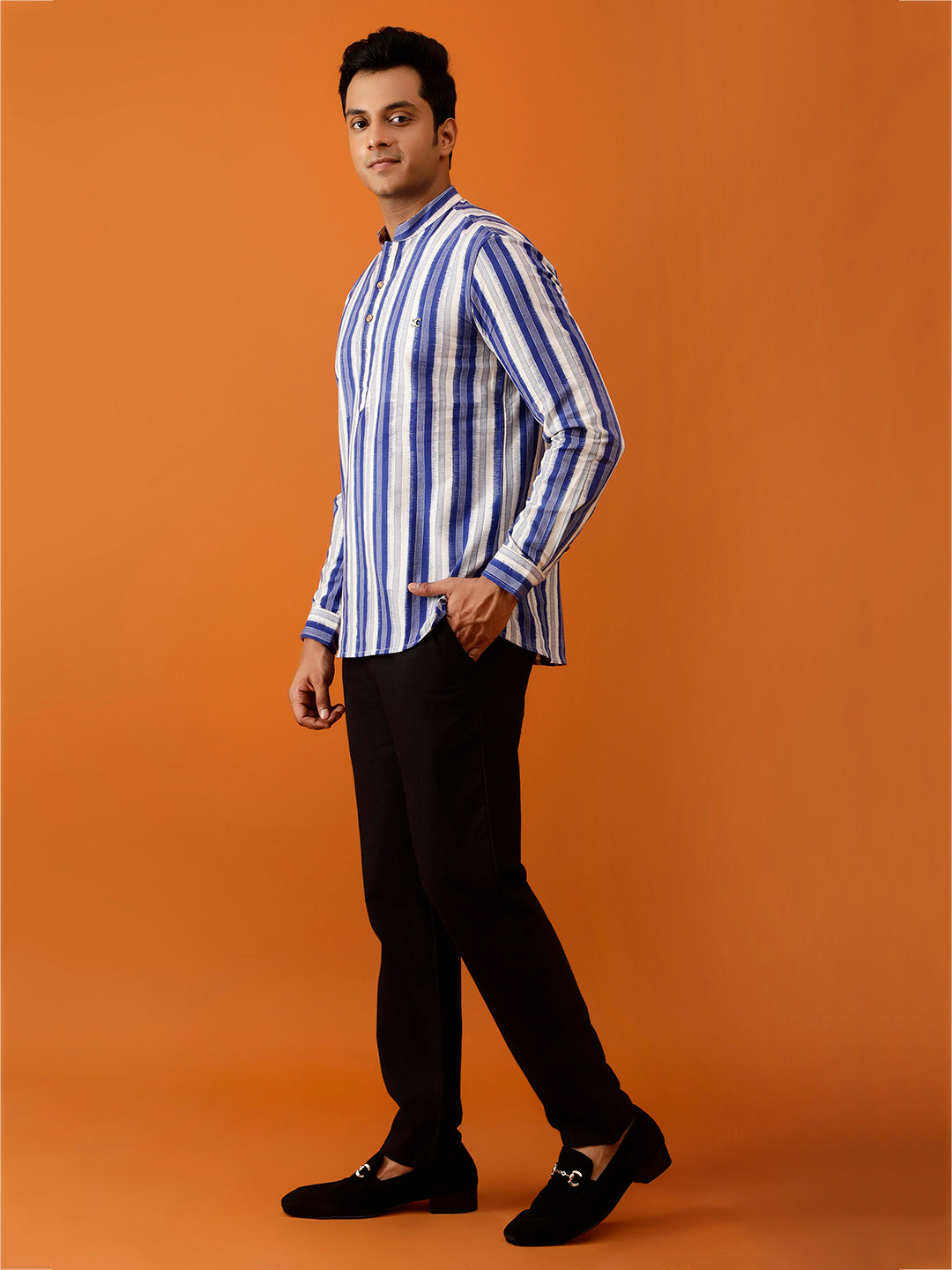 Short Kurta Blue and White Vertically Striped