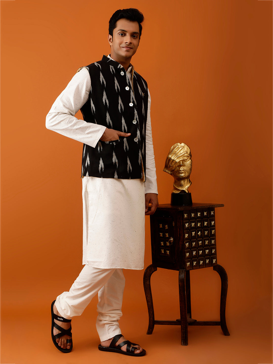 Mustard Yellow Base Adorned Nehru Reversible-Jacket