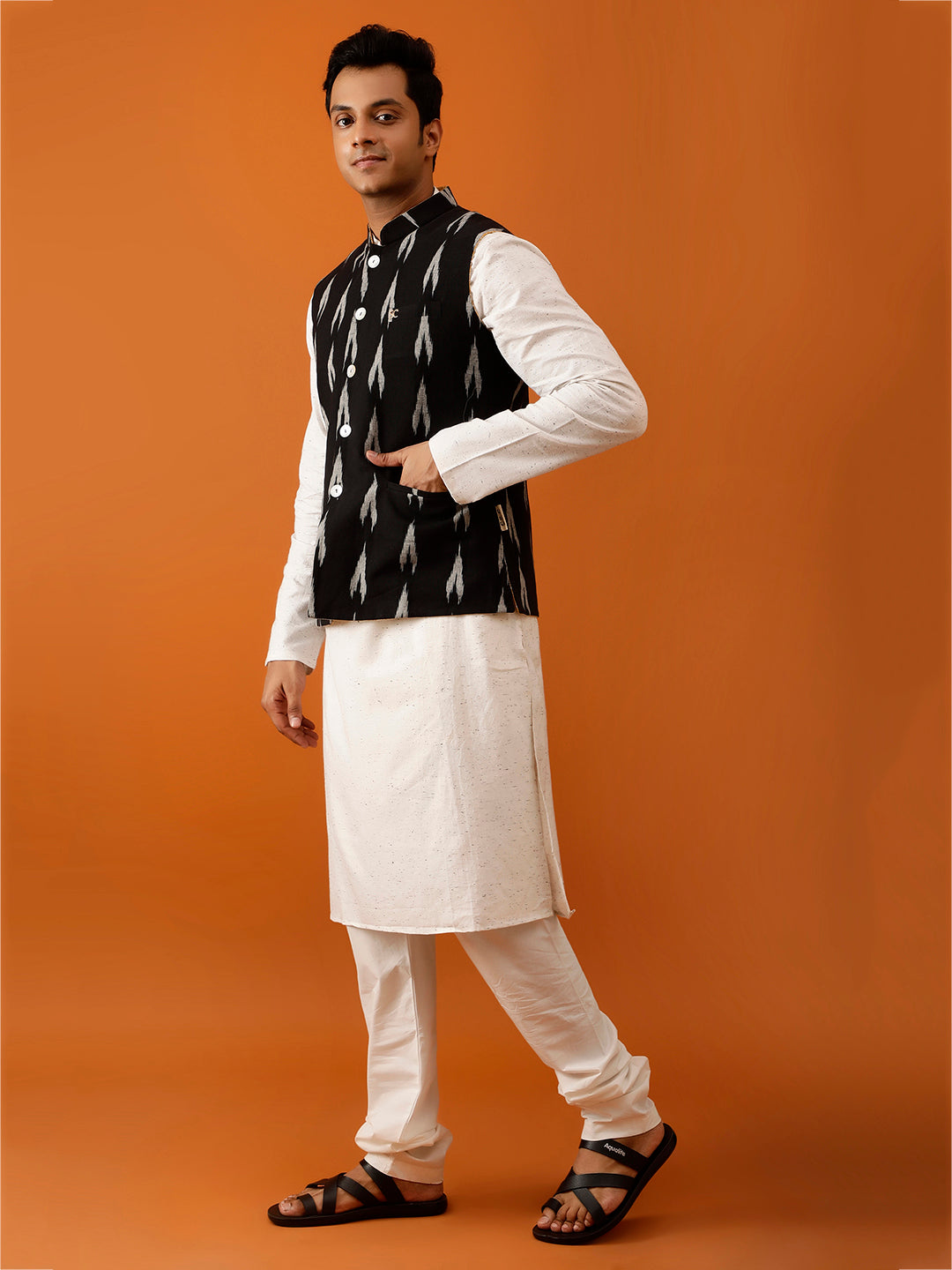 Mustard Yellow Base Adorned Nehru Reversible-Jacket