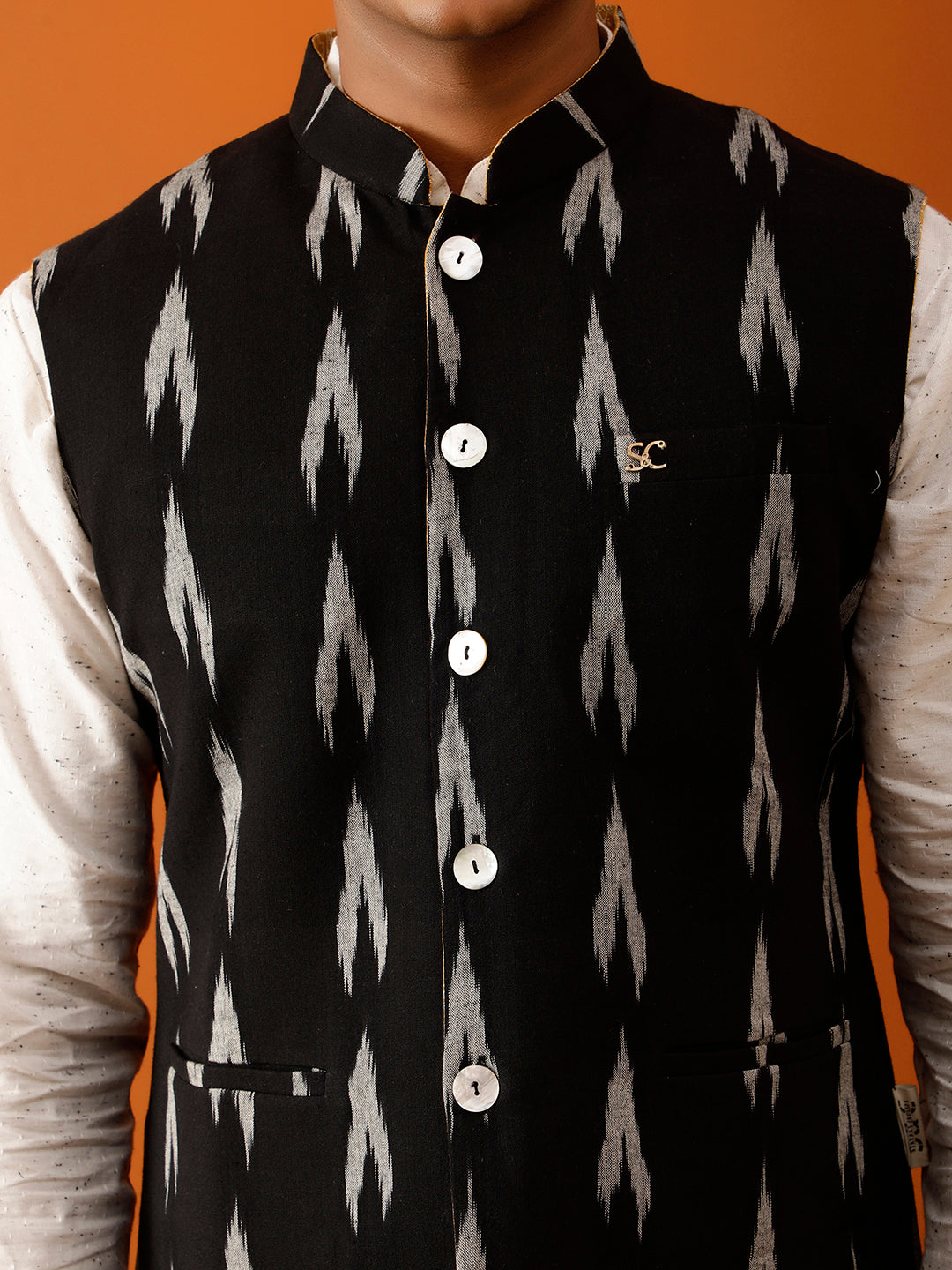 Mustard Yellow Base Adorned Nehru Reversible-Jacket