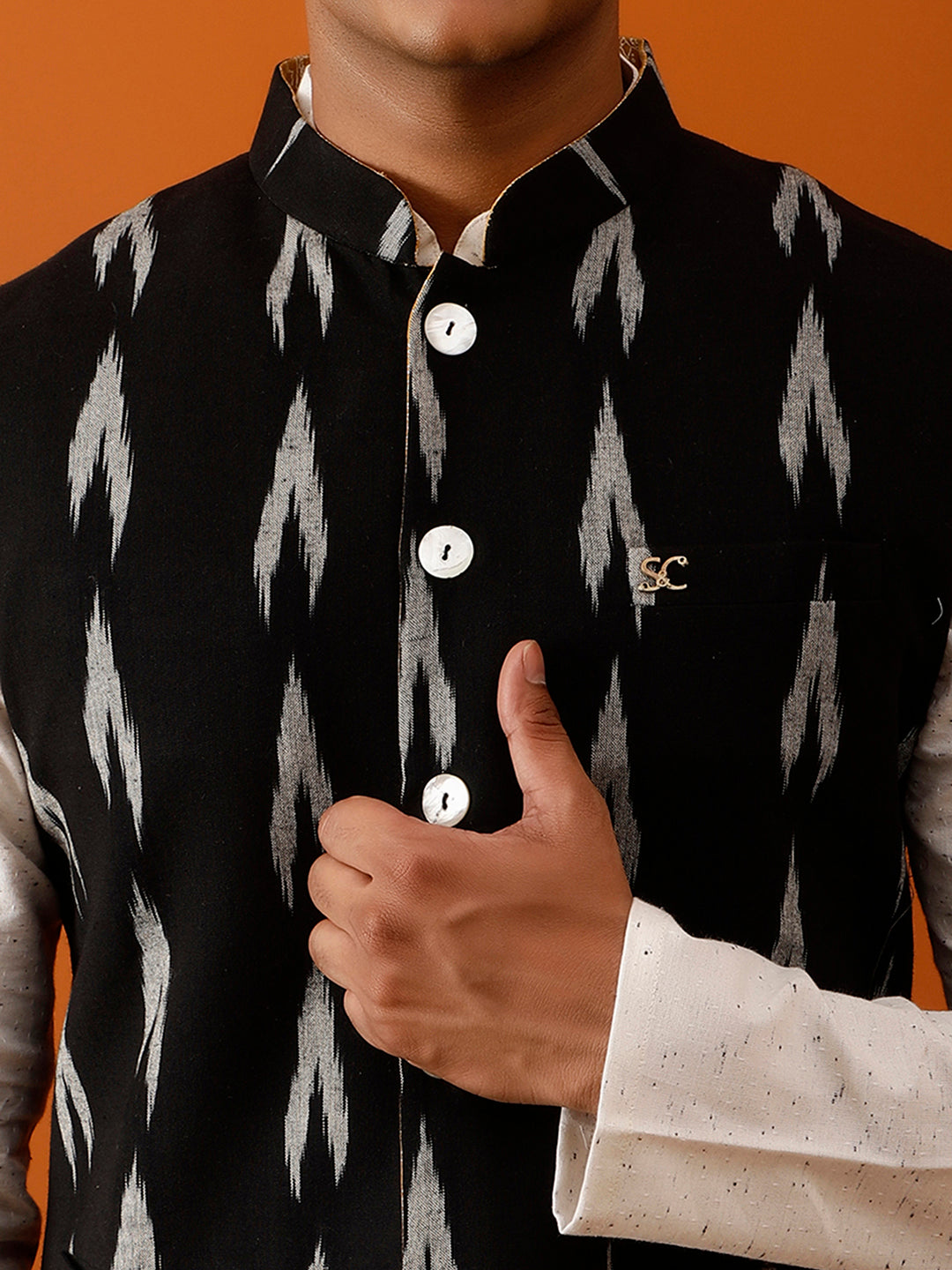 Mustard Yellow Base Adorned Nehru Reversible-Jacket