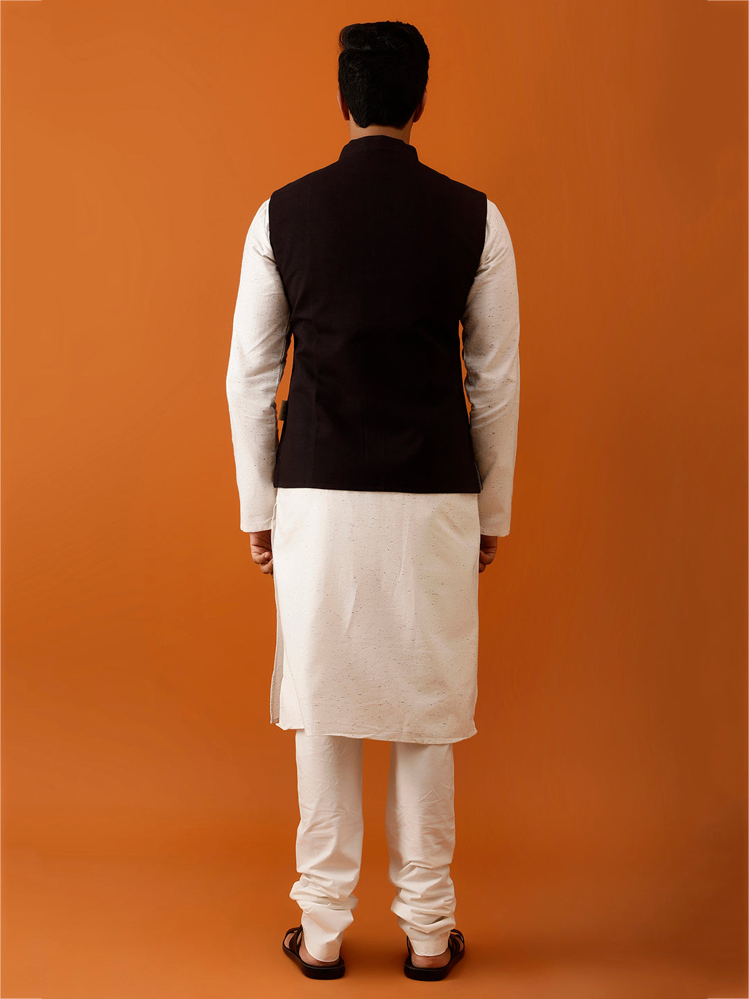 Black Ikat-Inspired Print Nehru Reversible-Jacket