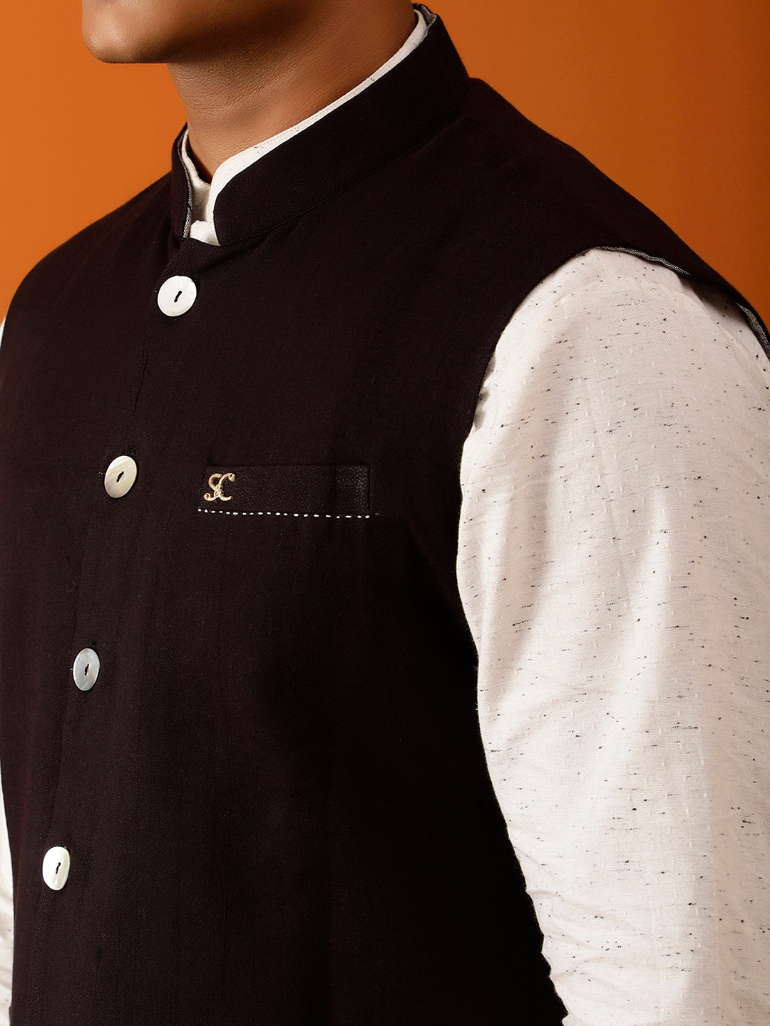 Black Ikat-Inspired Print Nehru Reversible-Jacket