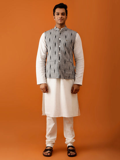 Black Ikat-Inspired Print Nehru Reversible-Jacket