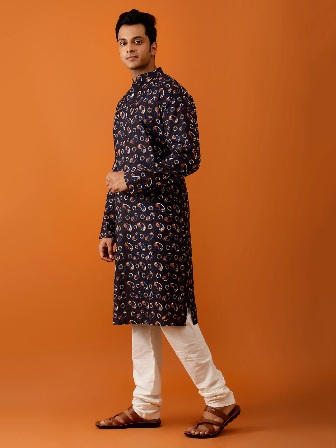 Long Kurta Chudidar Navy Blue Printed
