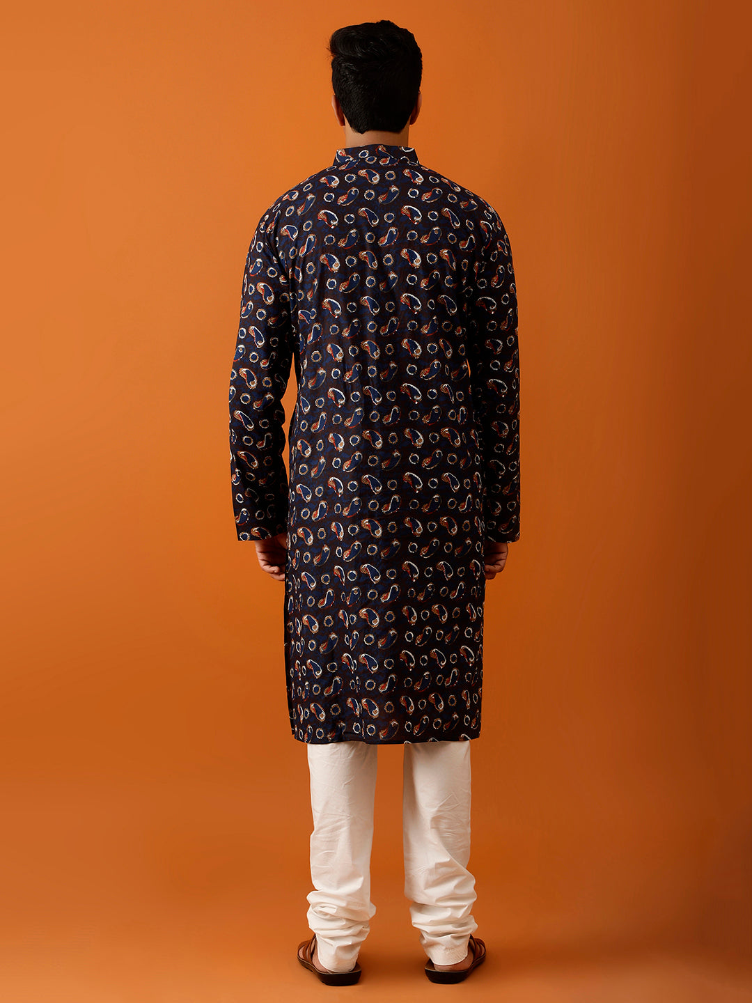 Long Kurta Chudidar Navy Blue Printed