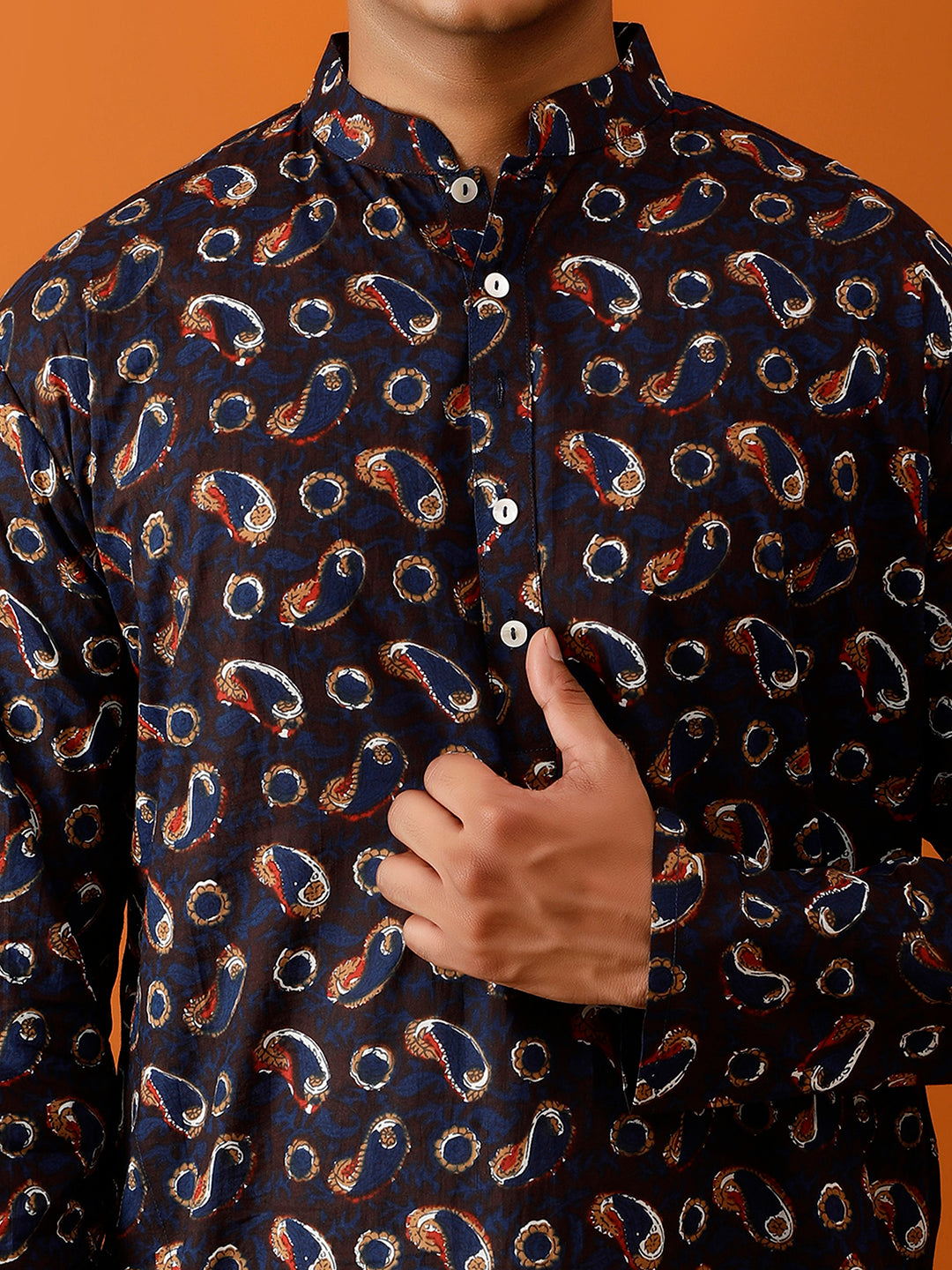 Long Kurta Chudidar Navy Blue Printed