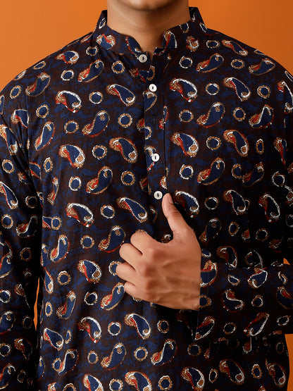 Long Kurta Chudidar Navy Blue Printed