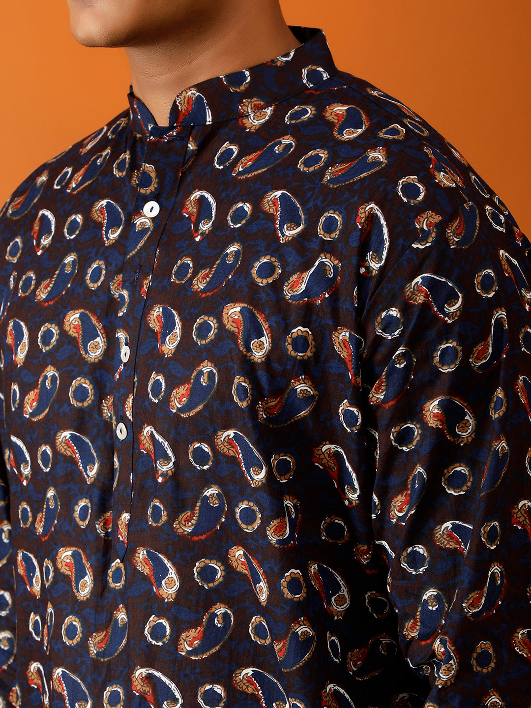 Long Kurta Chudidar Navy Blue Printed