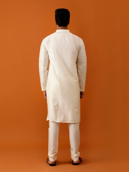 Long Kurta Chudidar Off-White Embroidered Kurta