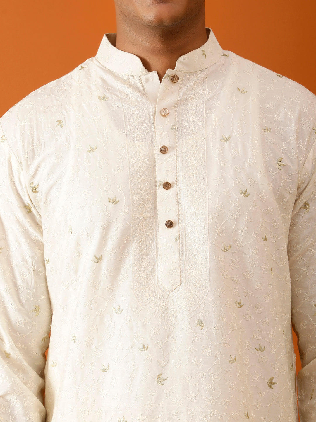 Long Kurta Chudidar Off-White Embroidered Kurta