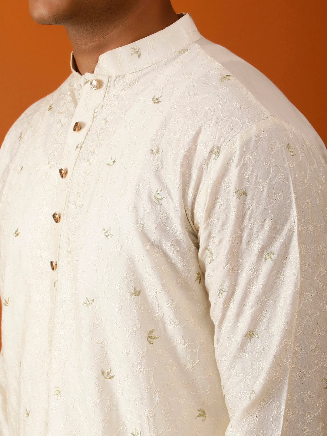 Long Kurta Chudidar Off-White Embroidered Kurta