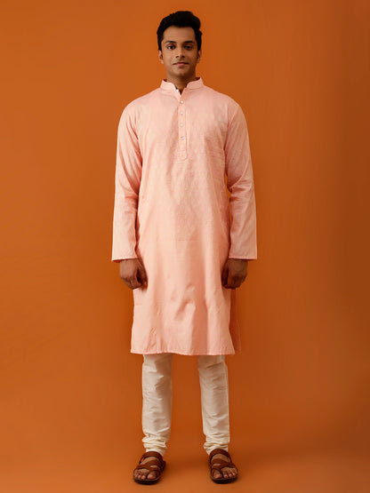 Long Kurta Chudidar Peach Embroidered Kurta
