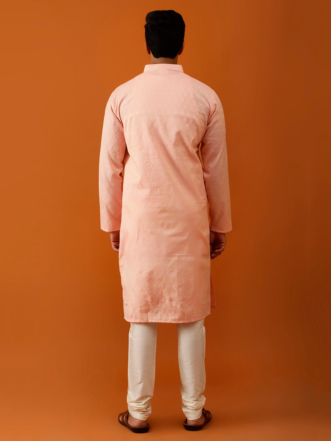 Long Kurta Chudidar Peach Embroidered Kurta