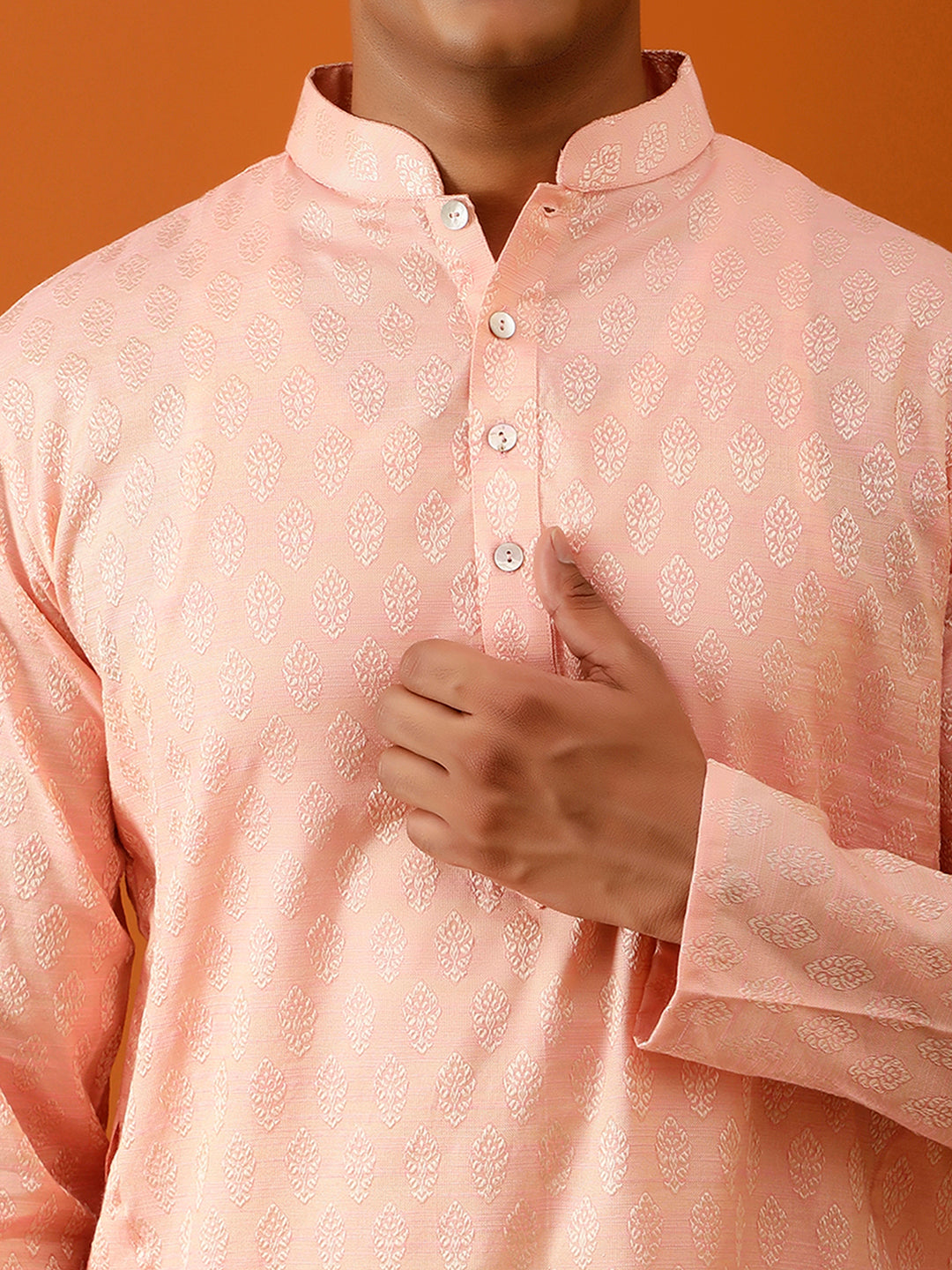Long Kurta Chudidar Peach Embroidered Kurta
