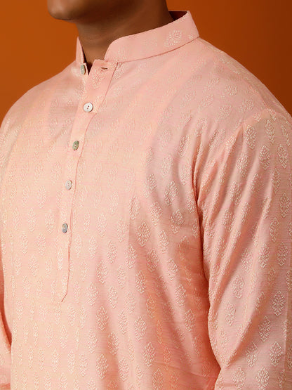 Long Kurta Chudidar Peach Embroidered Kurta