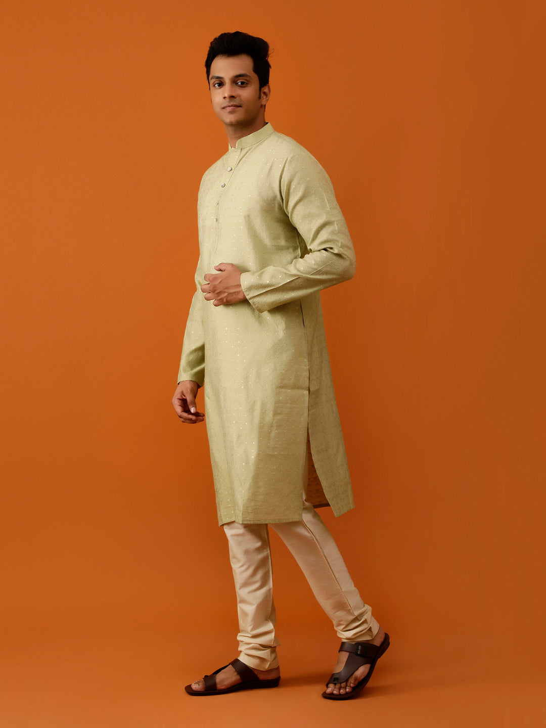 Long Kurta Chudidar Light Olive-Green