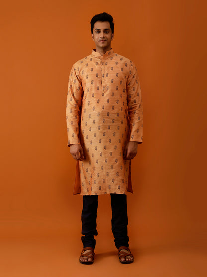 Long Kurta Chudidar Peach-Orange Printed