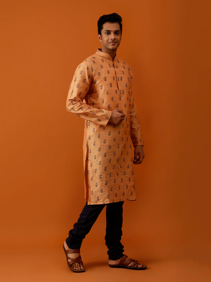 Long Kurta Chudidar Peach-Orange Printed