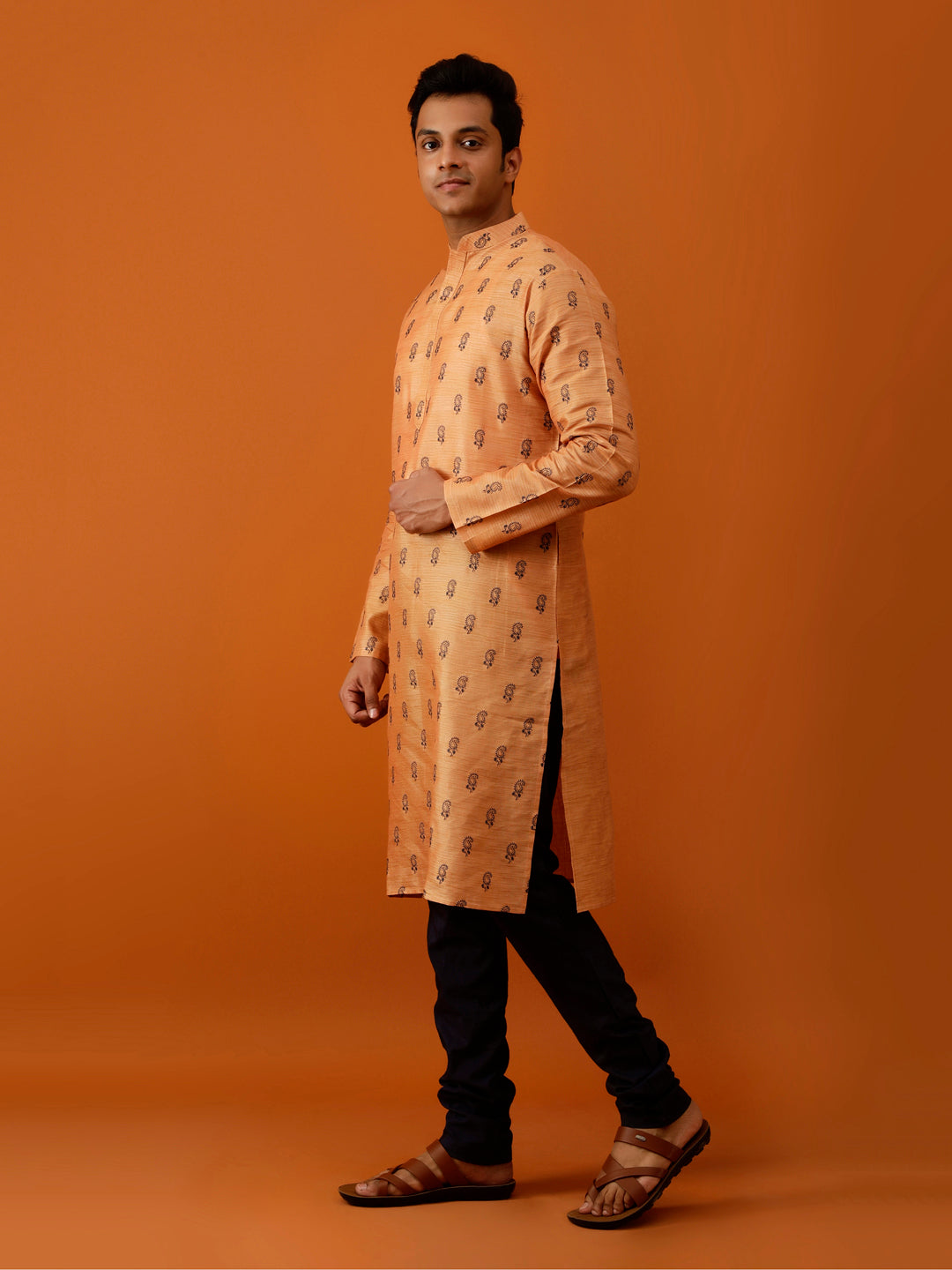 Long Kurta Chudidar Peach-Orange Printed