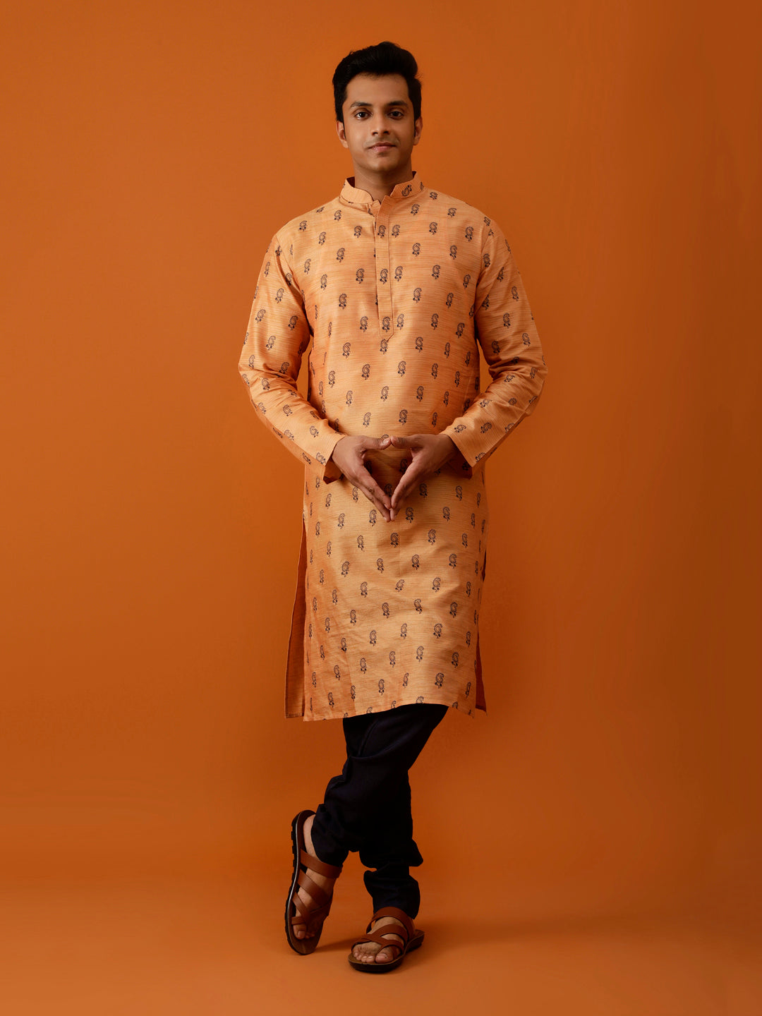 Long Kurta Chudidar Peach-Orange Printed