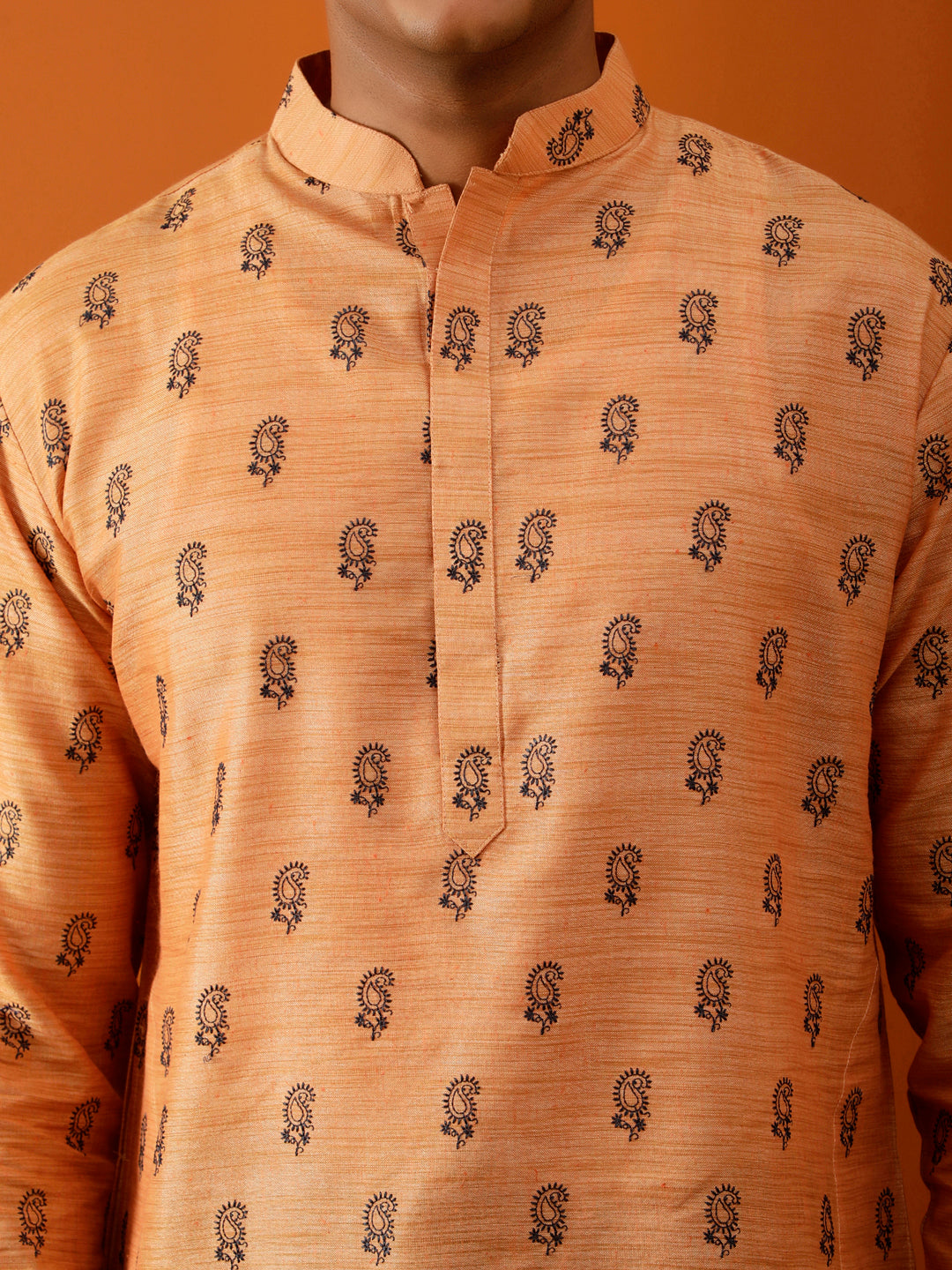 Long Kurta Chudidar Peach-Orange Printed