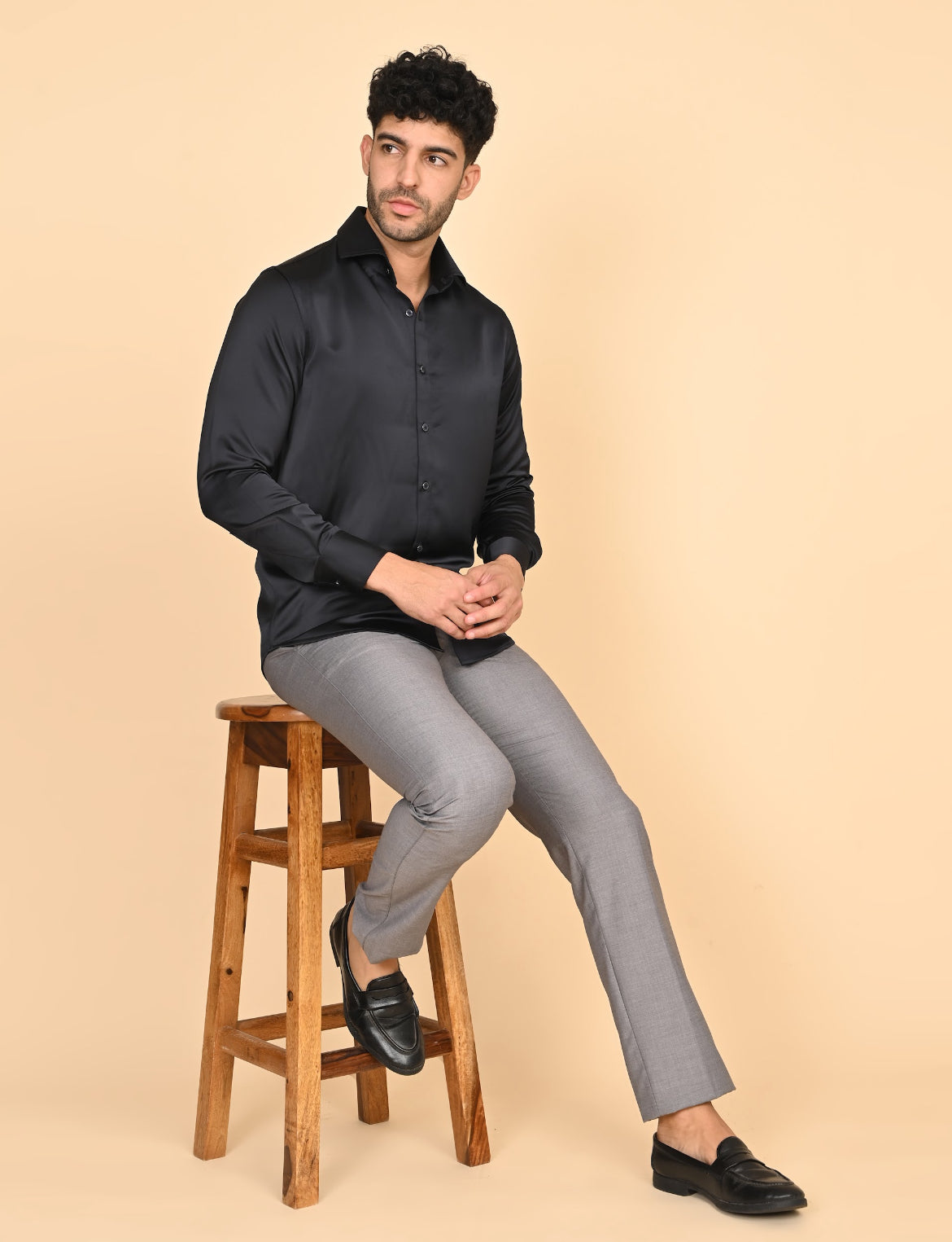 Black Silk Satin Shirt