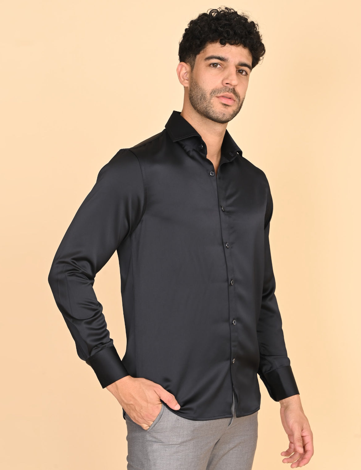 Black Silk Satin Shirt
