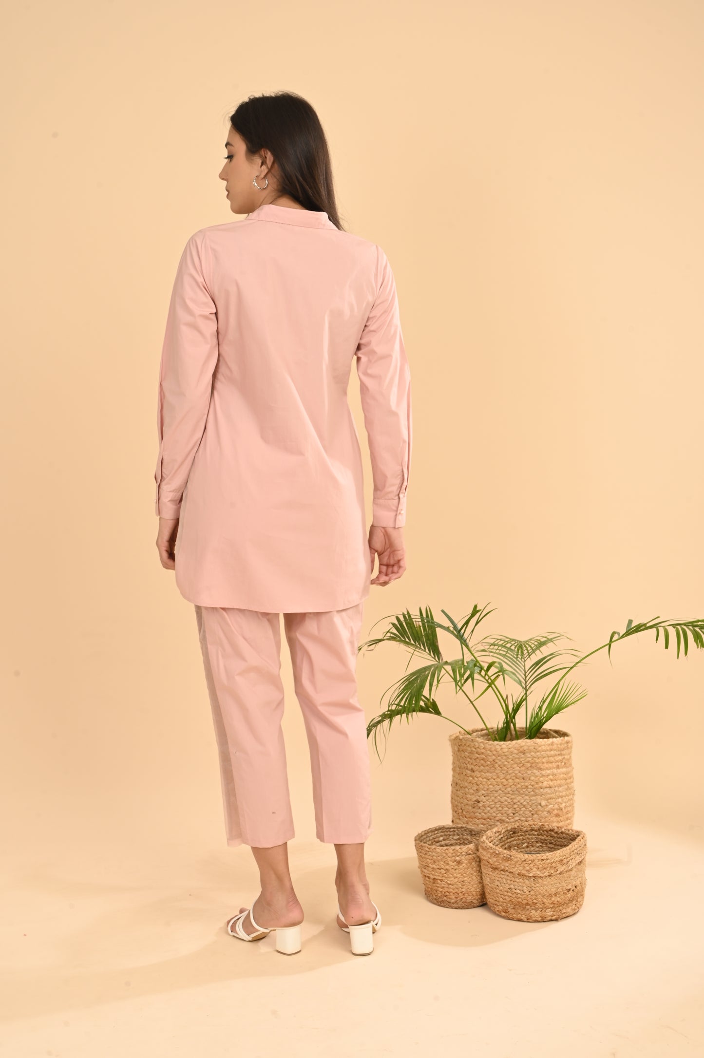 Cord Set In Pink Peach with Emb