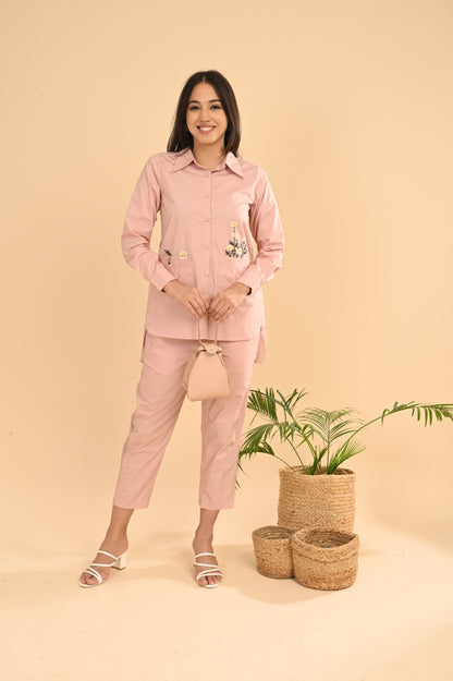 Cord Set In Pink Peach with Emb