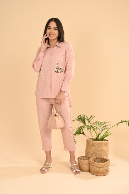 Cord Set In Pink Peach with Emb