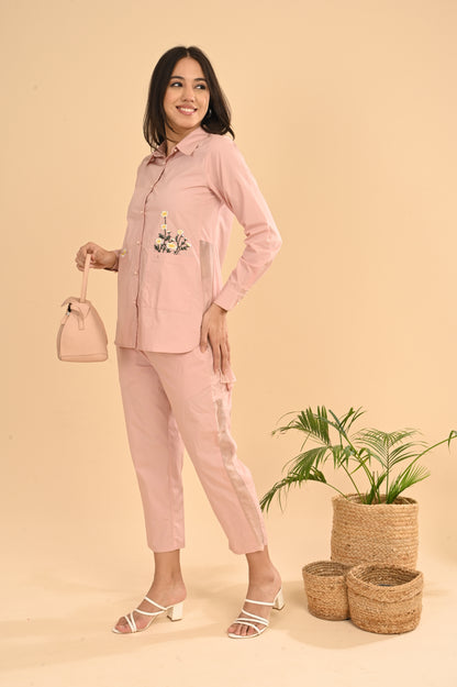 Cord Set In Pink Peach with Emb