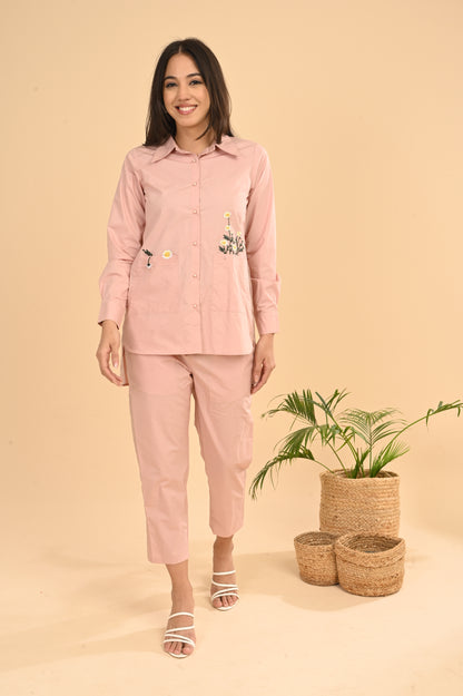 Cord Set In Pink Peach with Emb