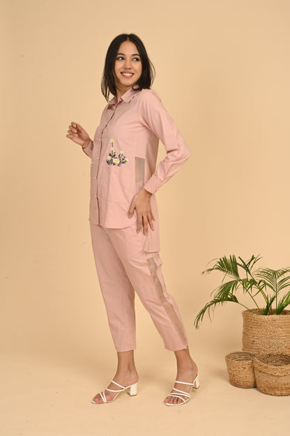 Cord Set In Pink Peach with Emb