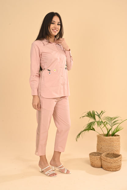 Cord Set In Pink Peach with Emb