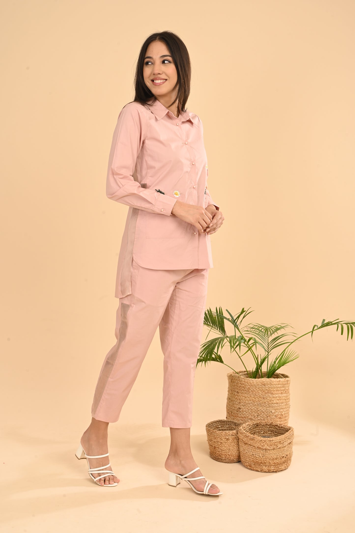 Cord Set In Pink Peach with Emb