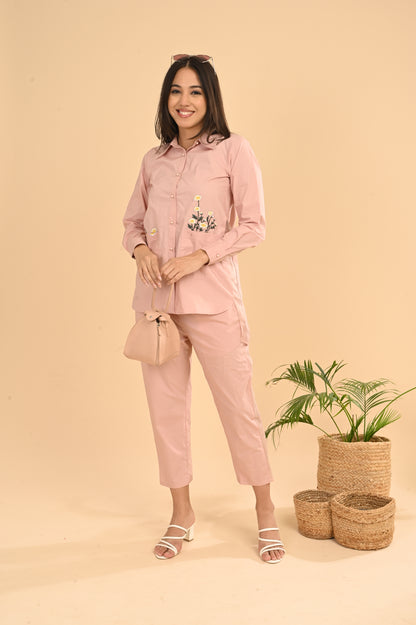 Cord Set In Pink Peach with Emb