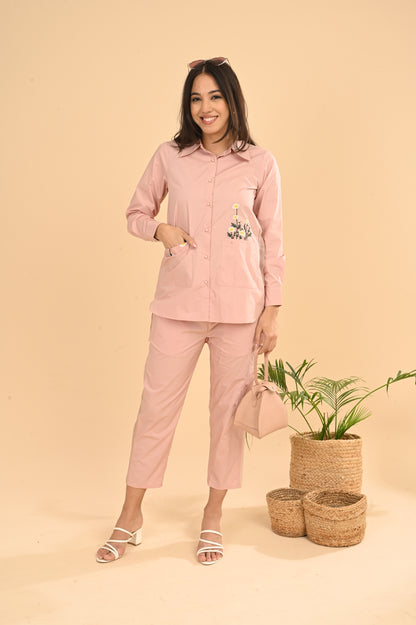 Cord Set In Pink Peach with Emb