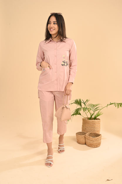 Cord Set In Pink Peach with Emb