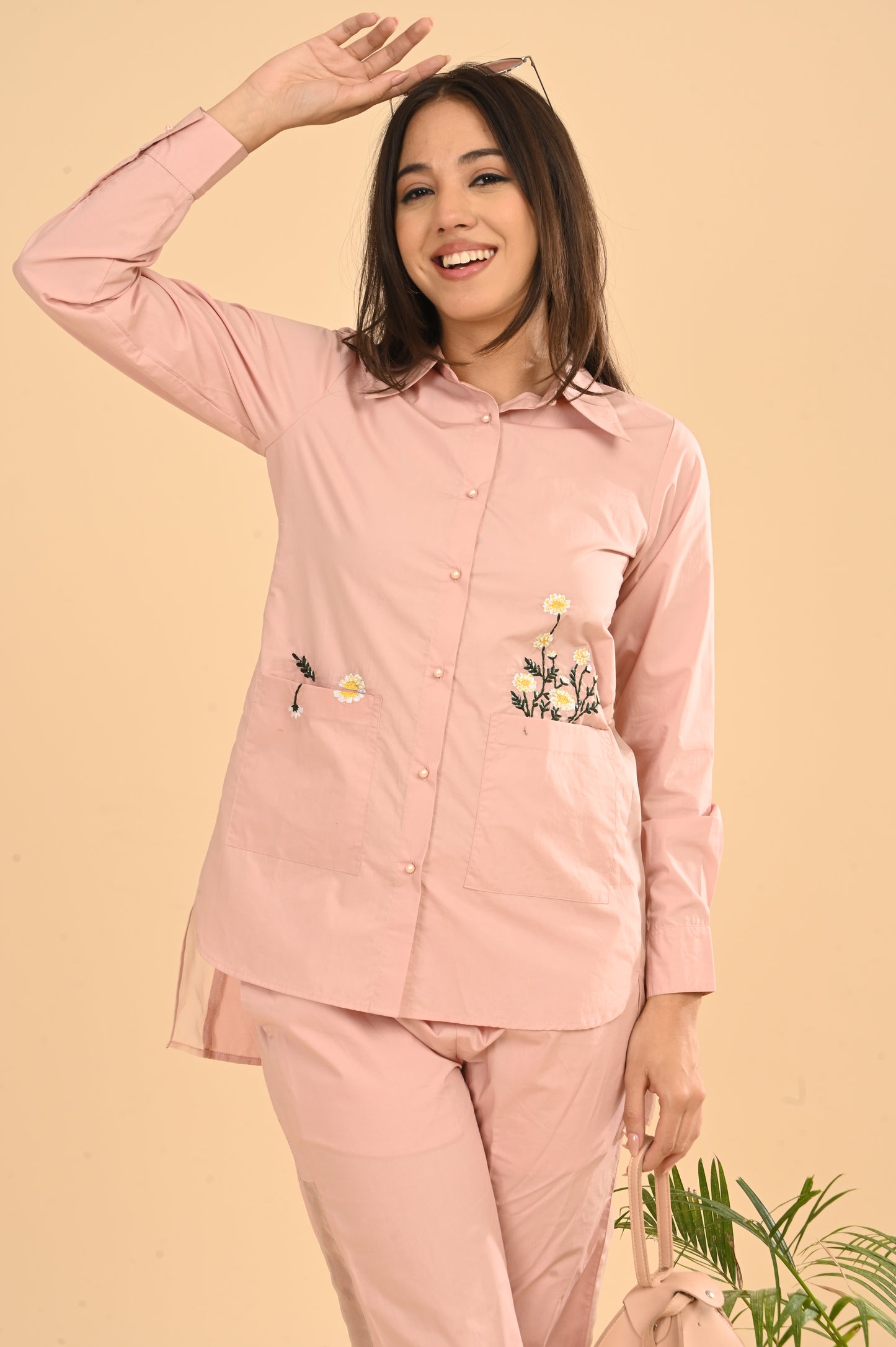 Cord Set In Pink Peach with Emb