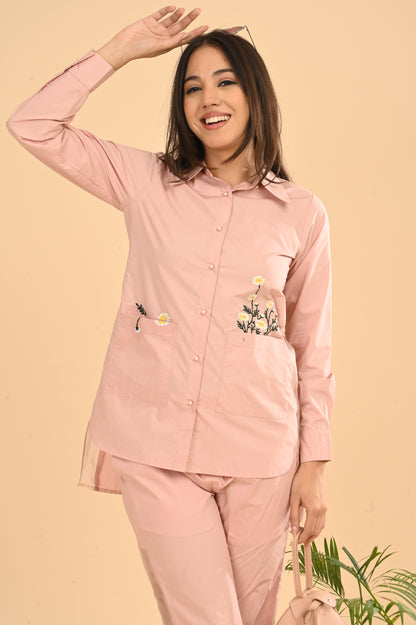 Cord Set In Pink Peach with Emb