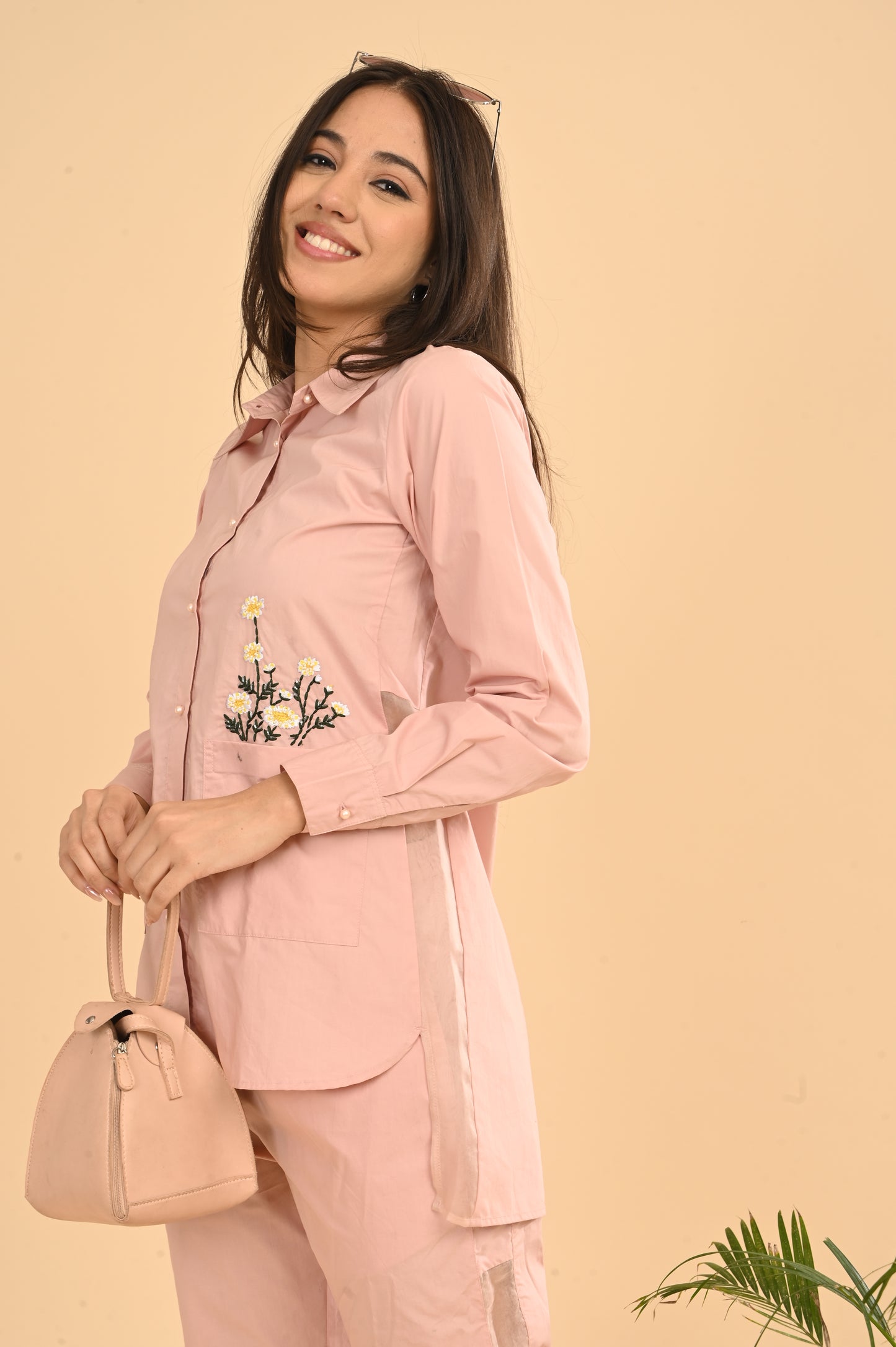 Cord Set In Pink Peach with Emb