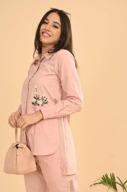 Cord Set In Pink Peach with Emb