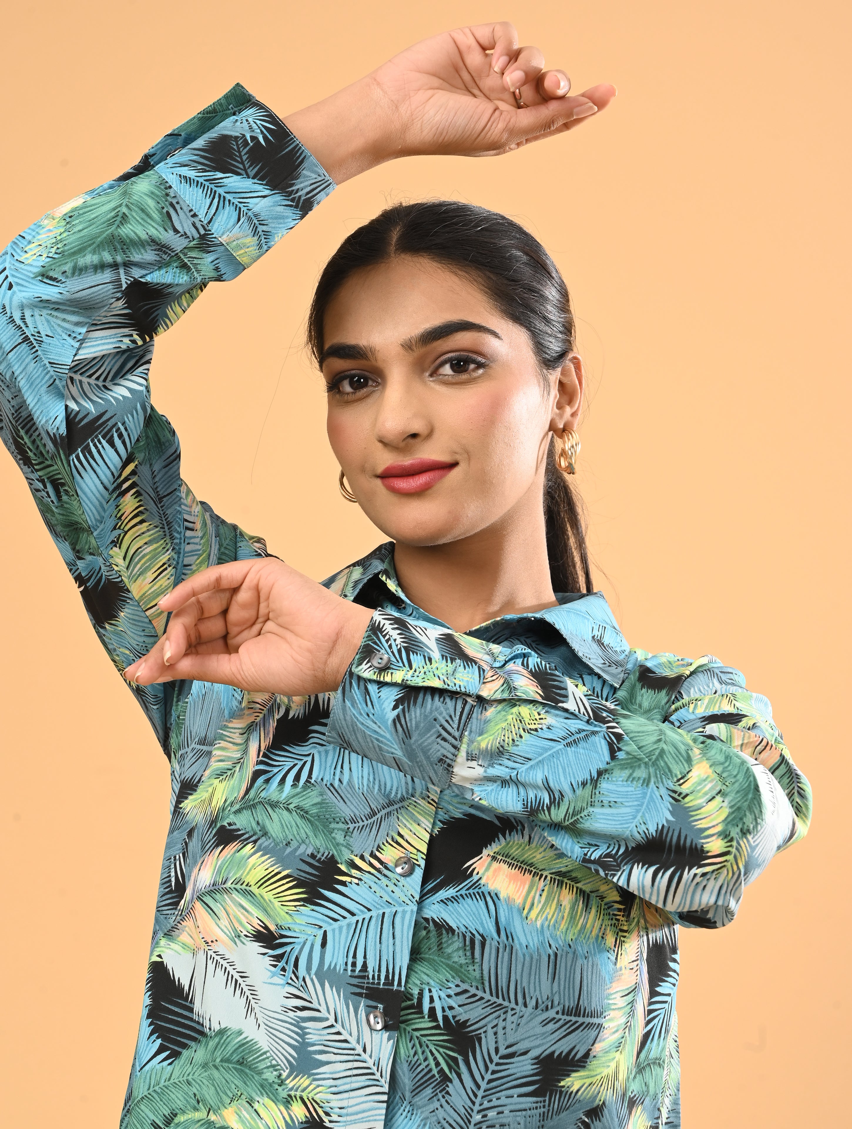 Blue Tropical Print Cotton Co-Ord Set